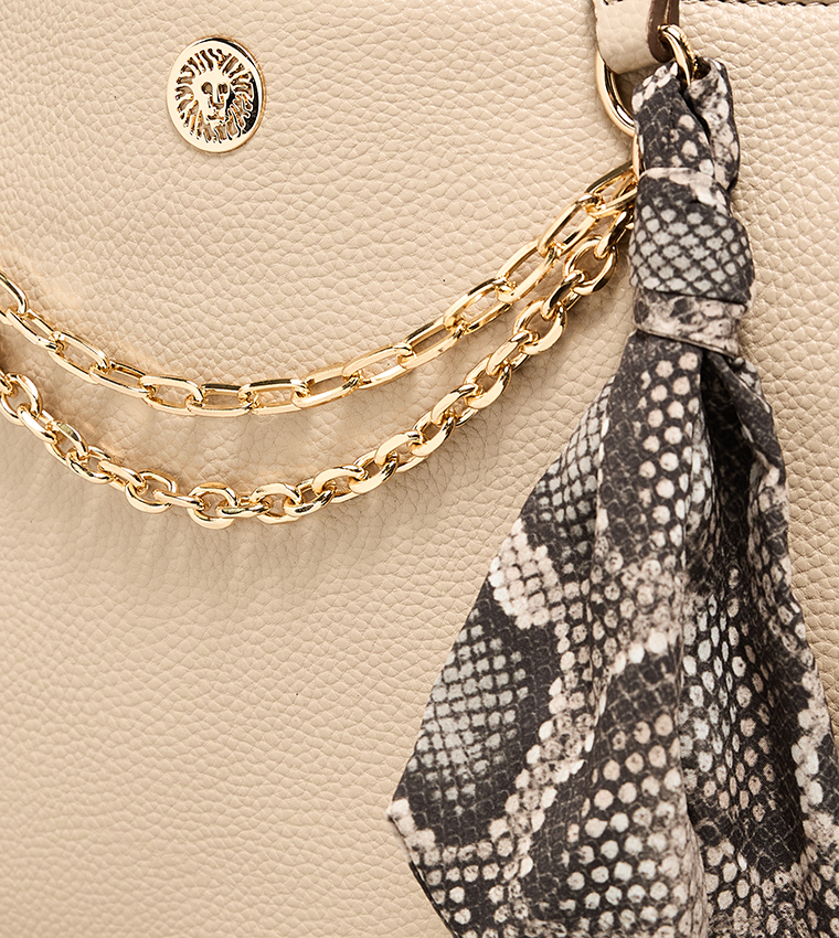 Textured Shoulder Bag with Scarf Detail