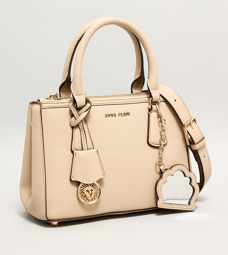 Textured Satchel Bag with Keyring Detail