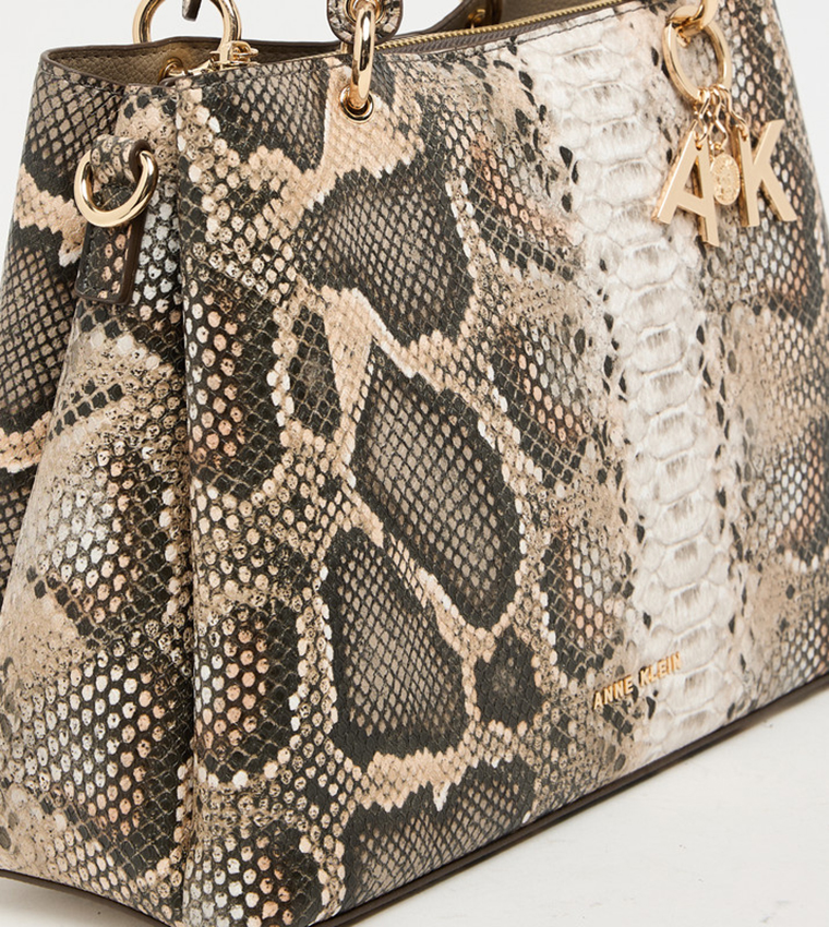 Snakeskin Zip Closure Satchel Bag