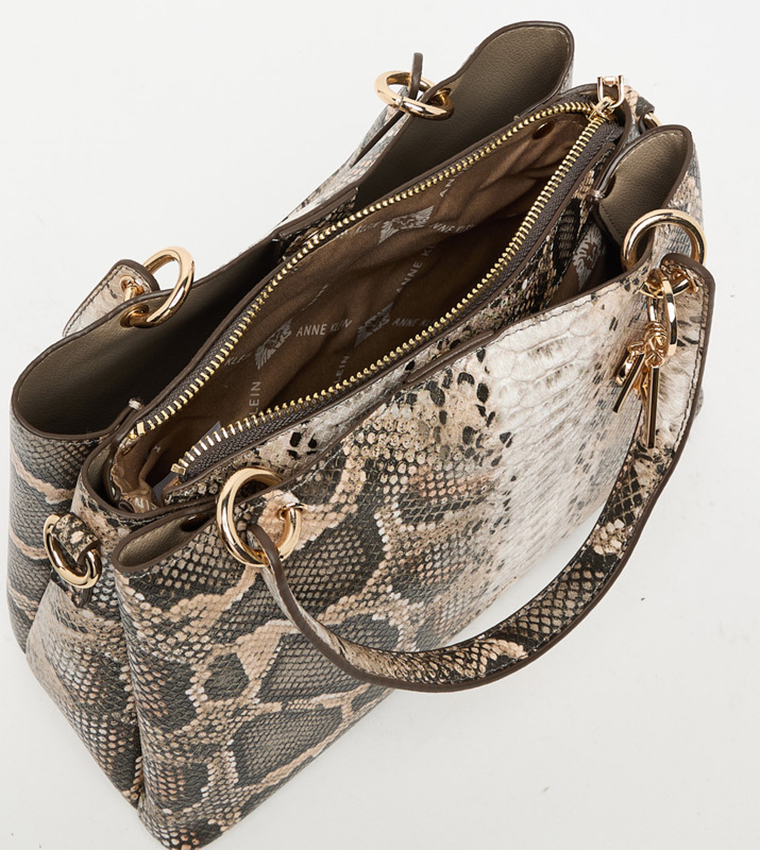 Snakeskin Zip Closure Satchel Bag
