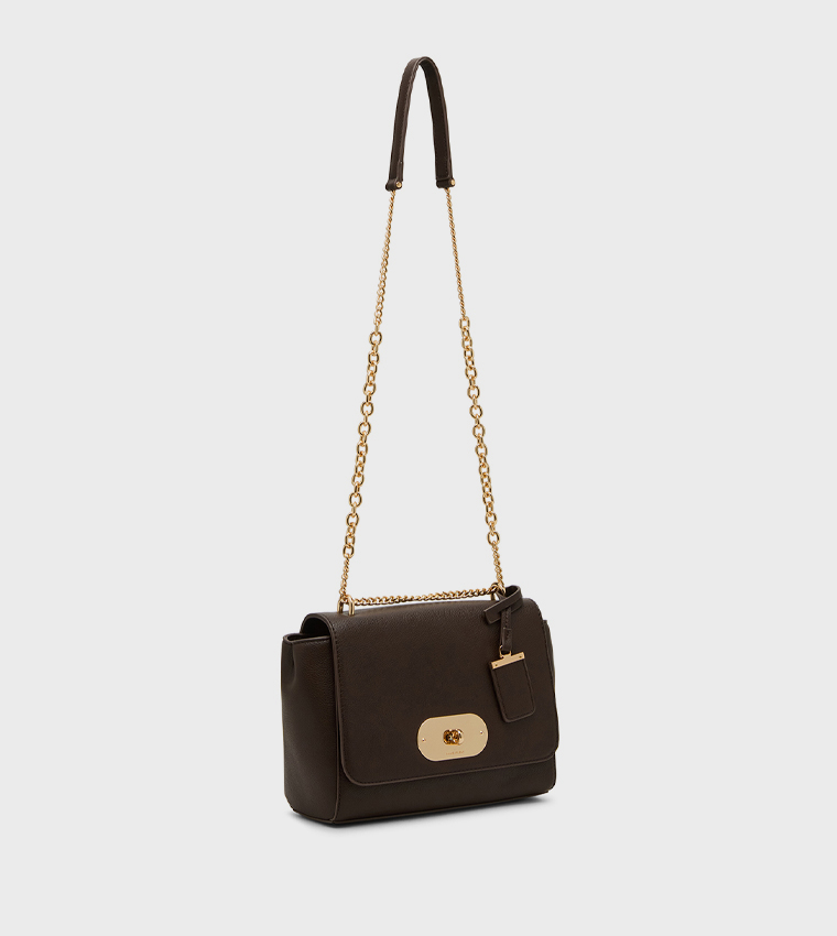 Textured Twist-Lock Shoulder Bag