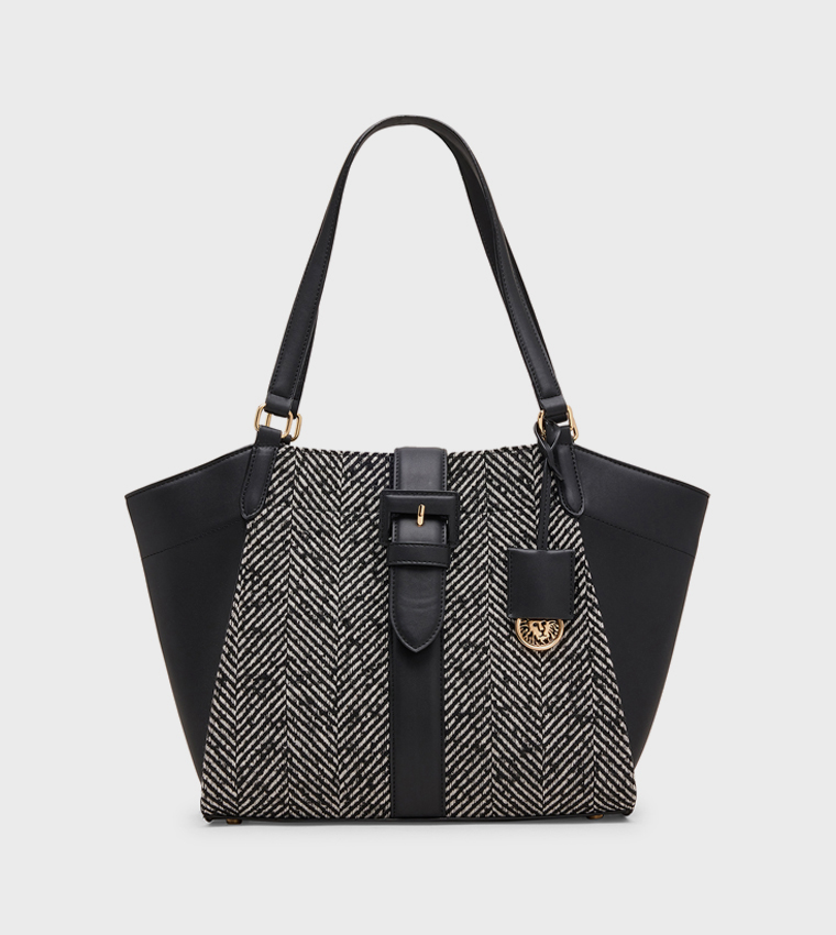 Patterned Buckle Detail Tote Bag