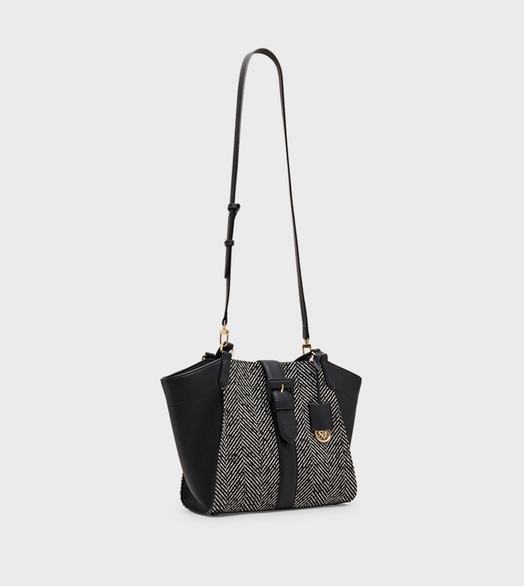 Patterned Buckle Detail Tote Bag