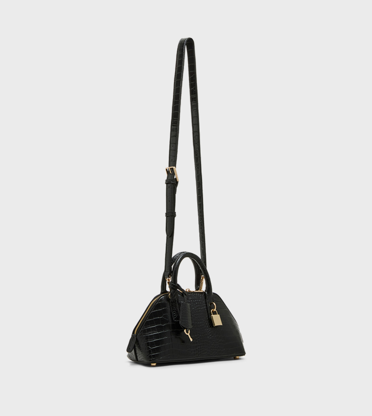Croc Textured Zippered Shoulder Bag