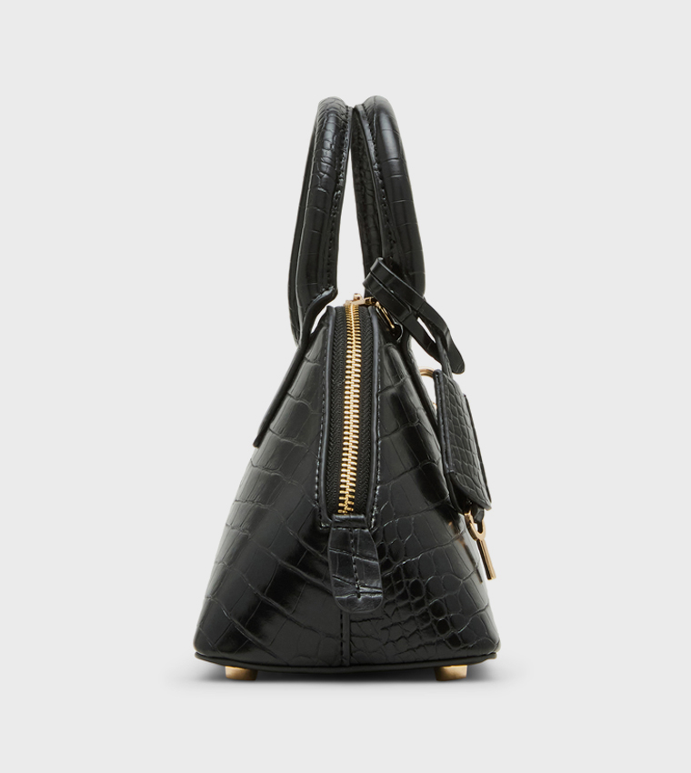 Croc Textured Zippered Shoulder Bag