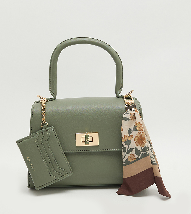 Logo Metal Scarf Detail Top Handle Bag