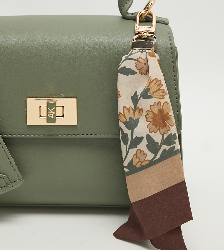 Logo Metal Scarf Detail Top Handle Bag