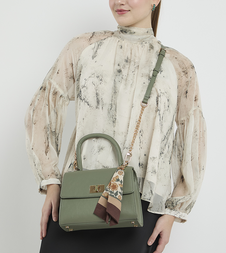 Logo Metal Scarf Detail Top Handle Bag