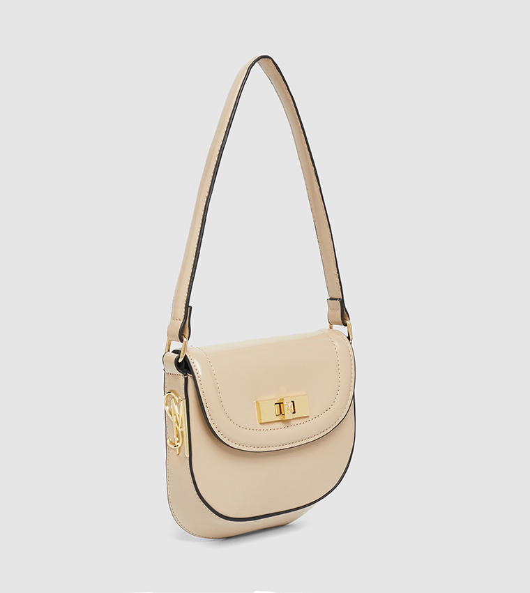 Solid Flap Twist-Lock Shoulder Bag