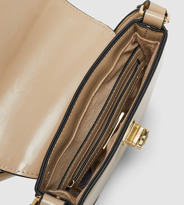 Solid Flap Twist-Lock Shoulder Bag