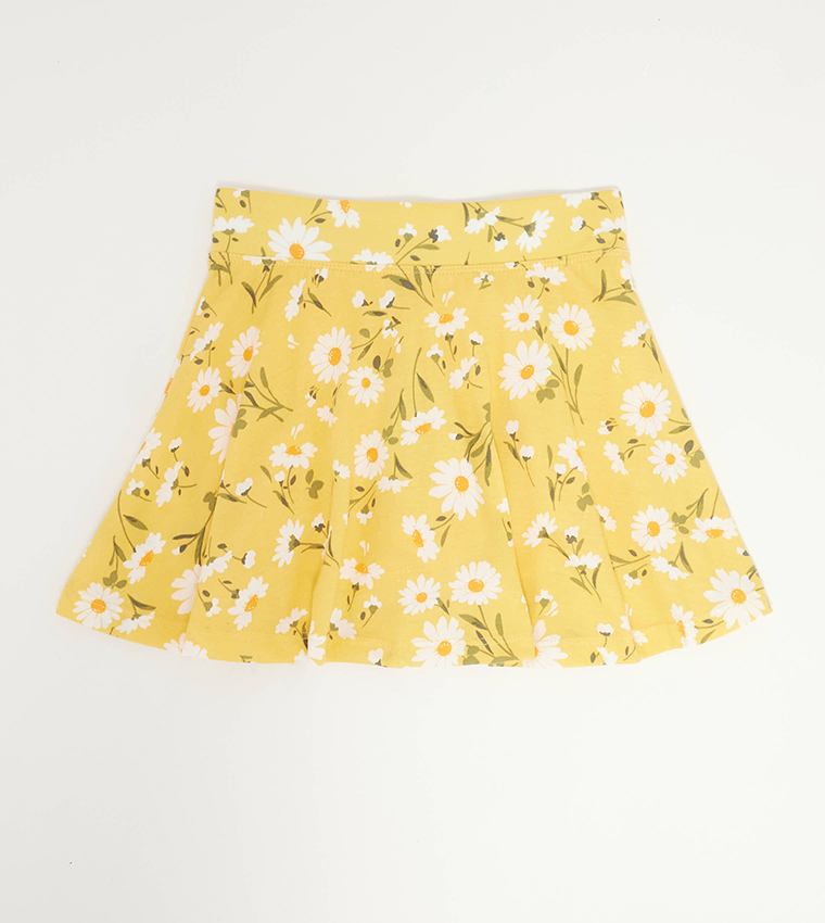 Floral Printed Elastic Waist Skirt