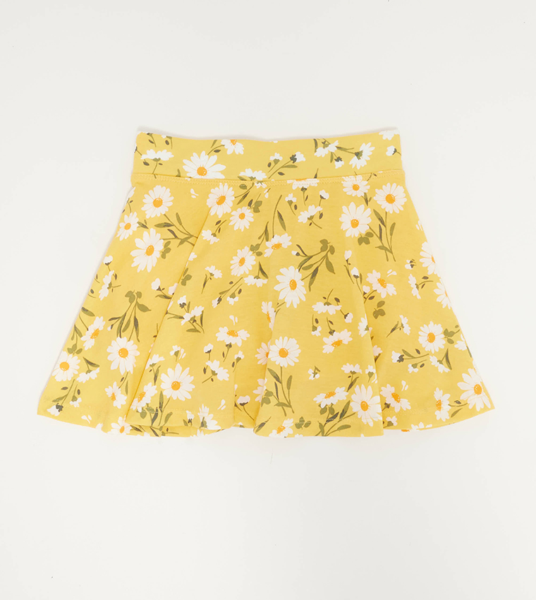 Floral Printed Elastic Waist Skirt