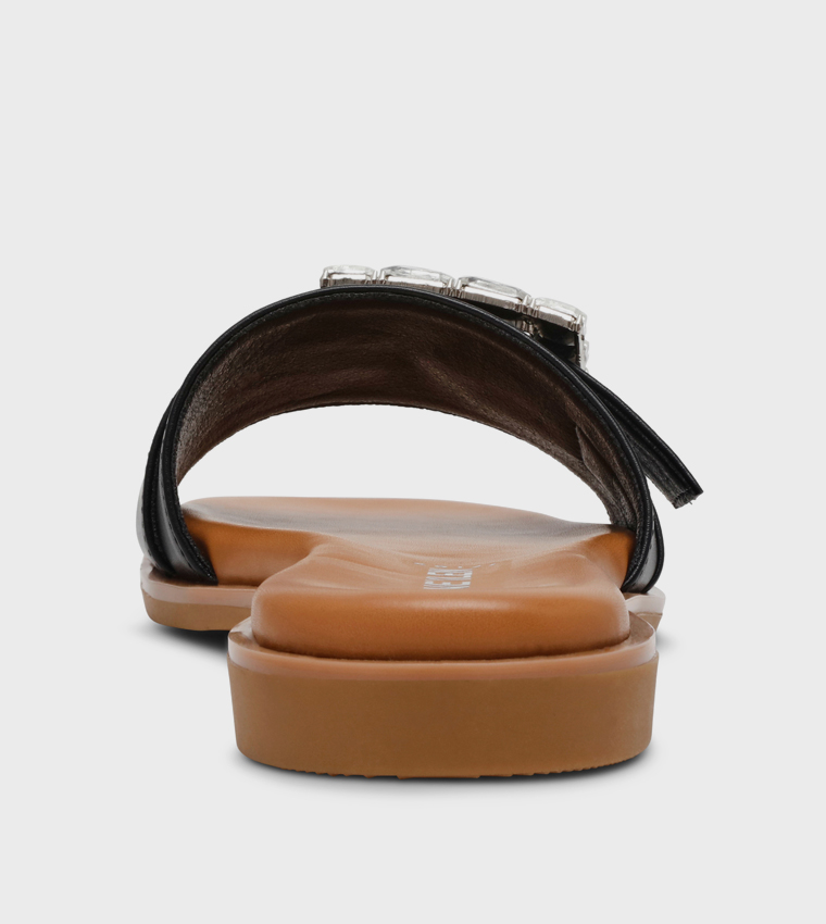 آن كلاين  الصنادل المسطحة - أسود Flat Sandals