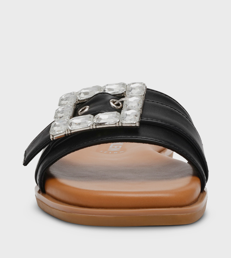 آن كلاين  الصنادل المسطحة - أسود Flat Sandals