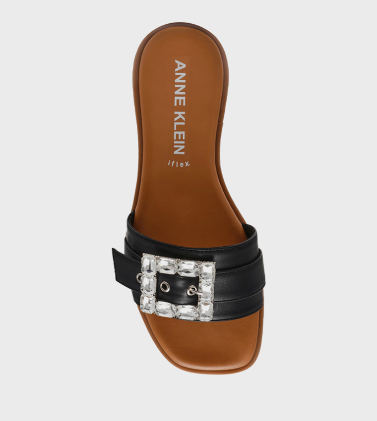 آن كلاين  الصنادل المسطحة - أسود Flat Sandals