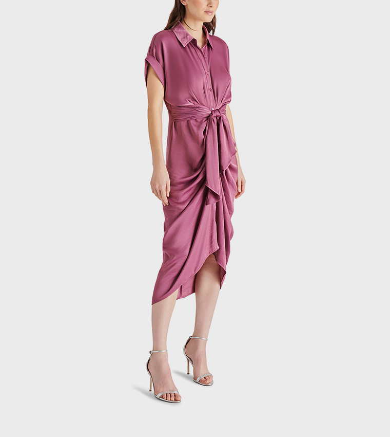 TORI Belted Short Sleeves Midi Dress