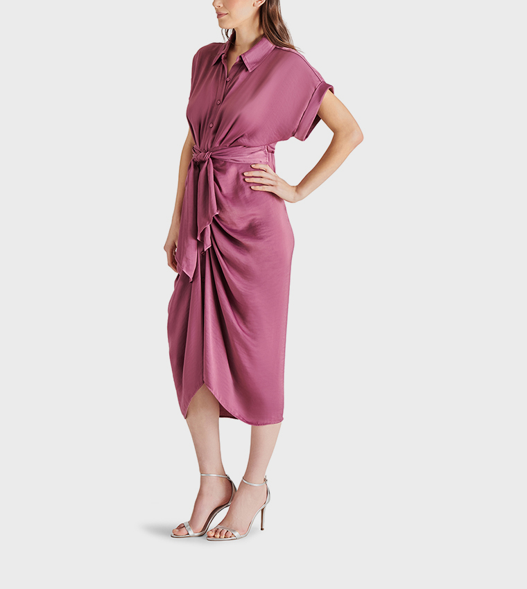TORI Belted Short Sleeves Midi Dress