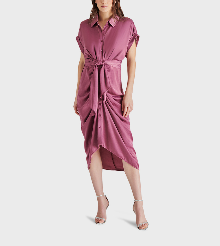 TORI Belted Short Sleeves Midi Dress