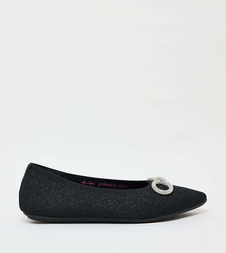 CLEO POINT Brooch Detail Knitted Slip-on Shoes