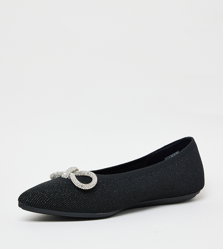CLEO POINT Brooch Detail Knitted Slip-on Shoes