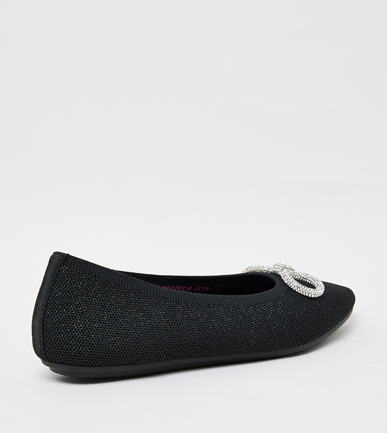 CLEO POINT Brooch Detail Knitted Slip-on Shoes