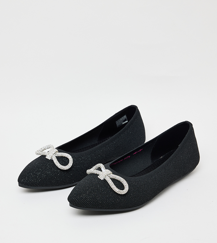 CLEO POINT Brooch Detail Knitted Slip-on Shoes