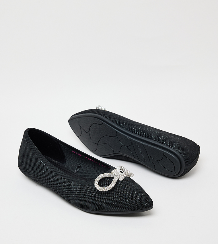 CLEO POINT Brooch Detail Knitted Slip-on Shoes
