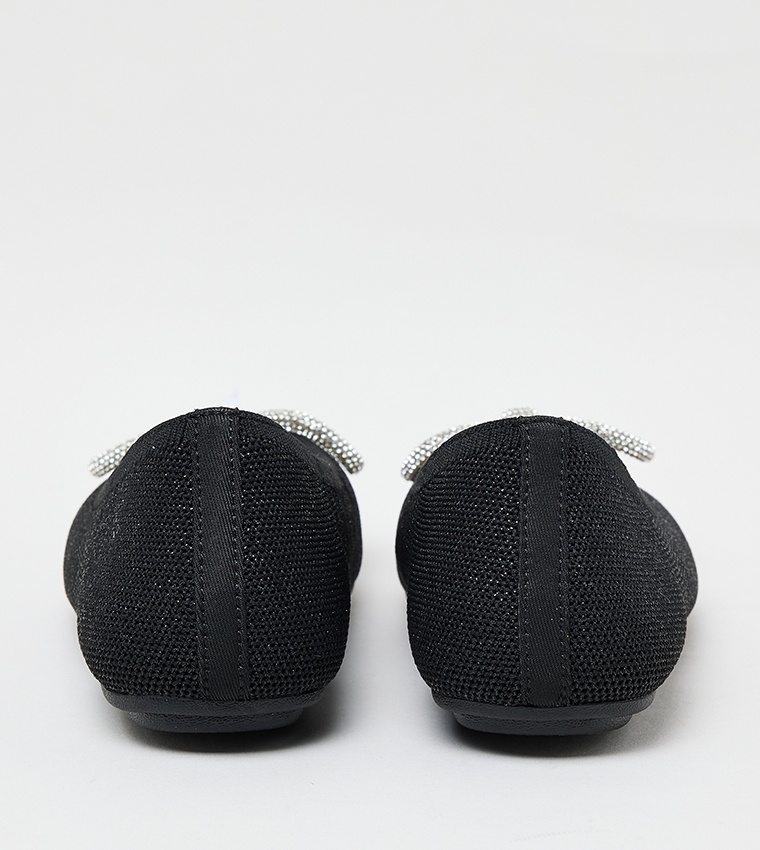 CLEO POINT Brooch Detail Knitted Slip-on Shoes