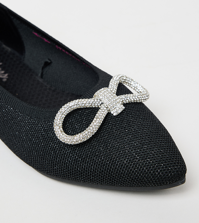CLEO POINT Brooch Detail Knitted Slip-on Shoes