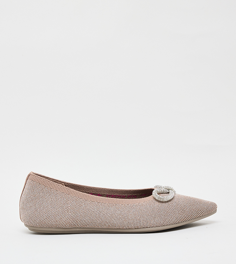 CLEO POINT Brooch Detail Knitted Slip-on Shoes