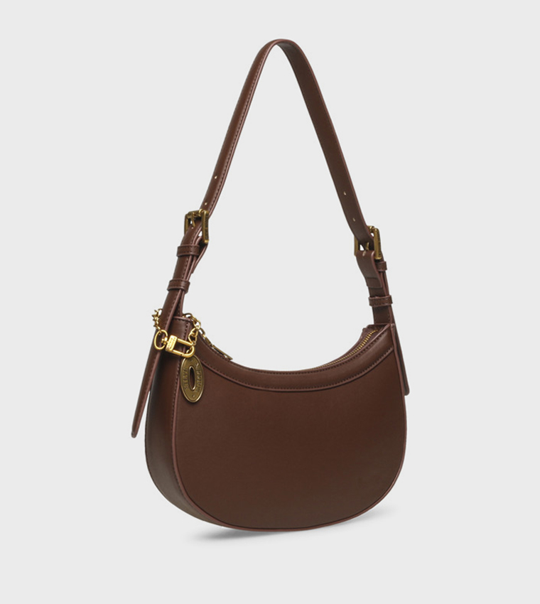 Solid Zippered Shoulder Bag