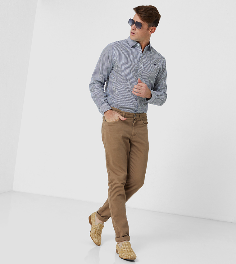 Long Sleeve Classic Collar Classic Pin Stripe Poplin Shirt 