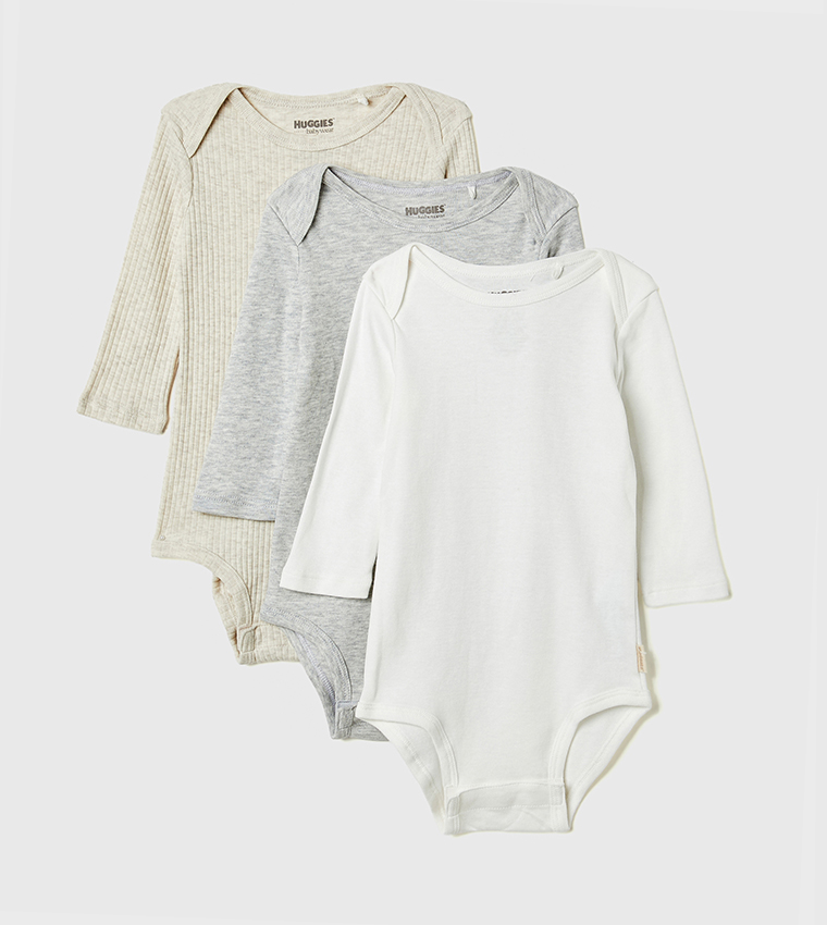 Pack of 3 Solid Long Sleeves Bodysuits
