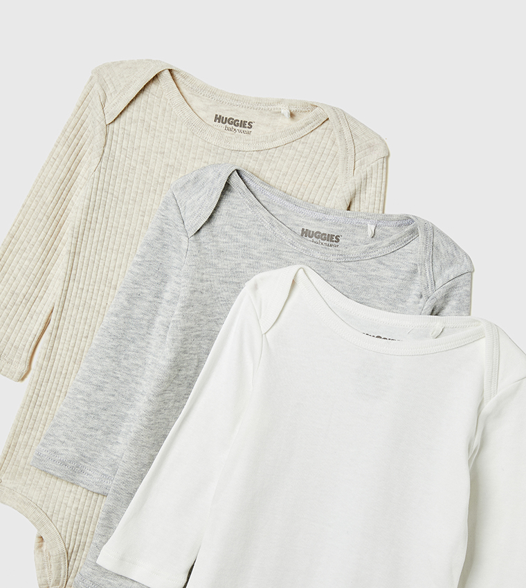 Pack of 3 Solid Long Sleeves Bodysuits