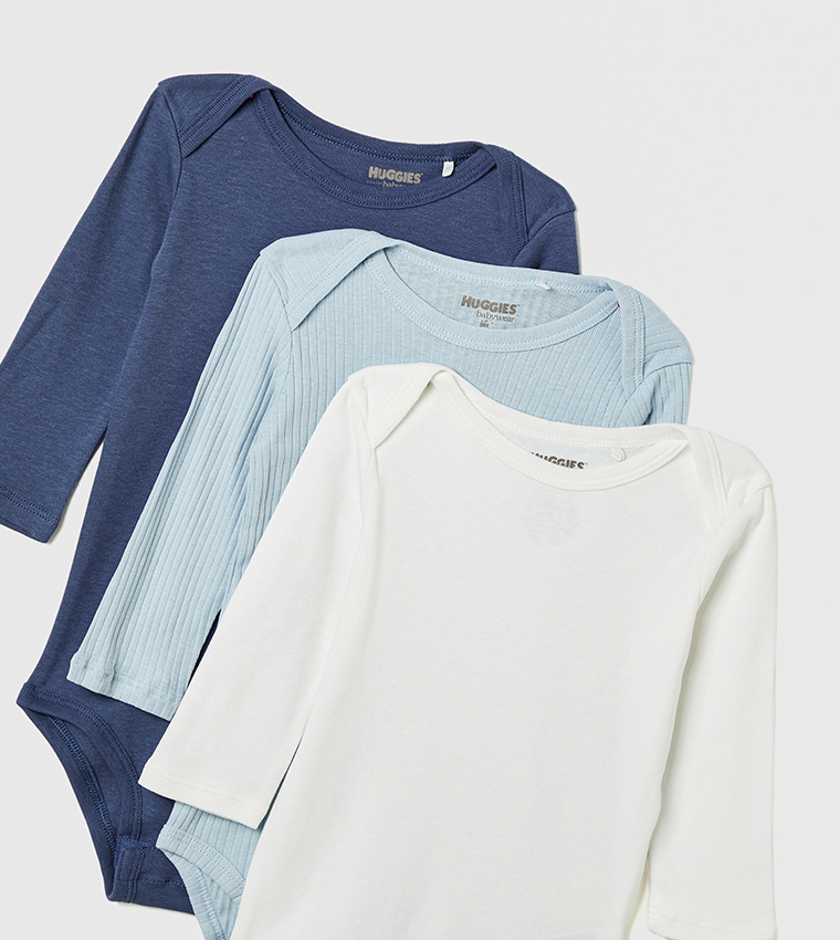 Pack of 3 Solid Long Sleeves Bodysuits