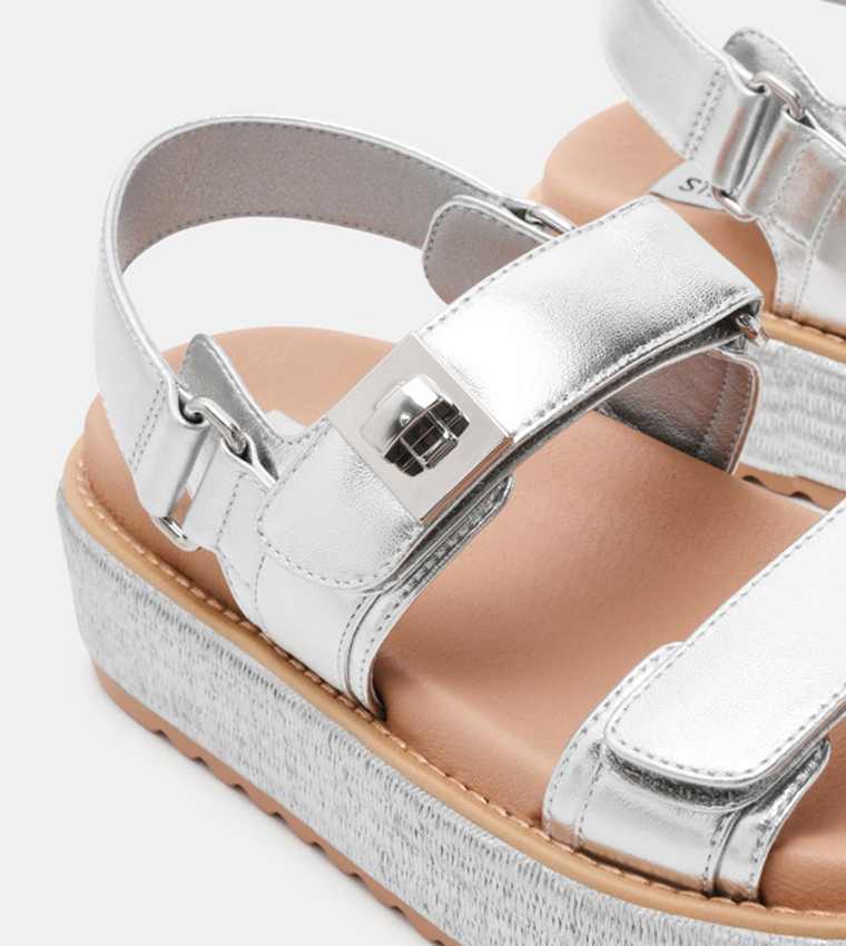 BIGMONA Textured Slingback Flatform Sandals