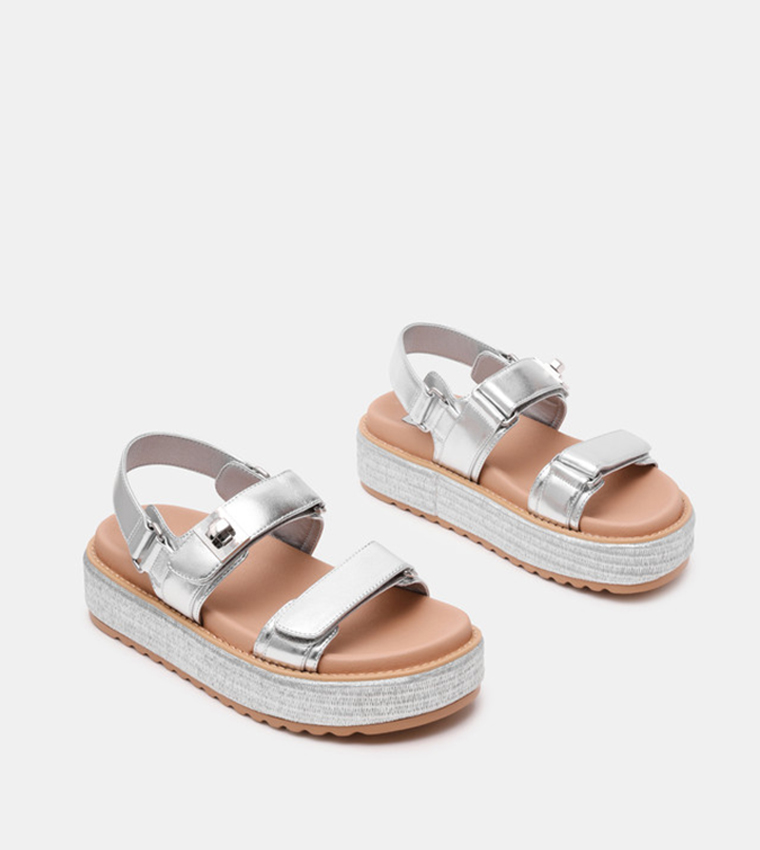BIGMONA Textured Slingback Flatform Sandals