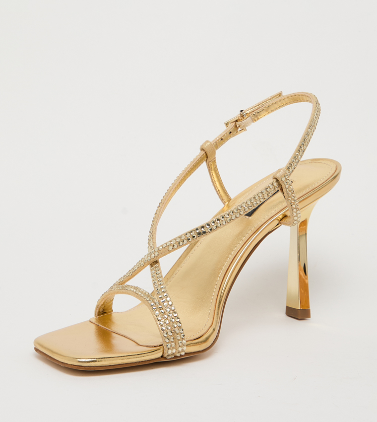 VALLAN Embellished Slingback Heeled Sandals