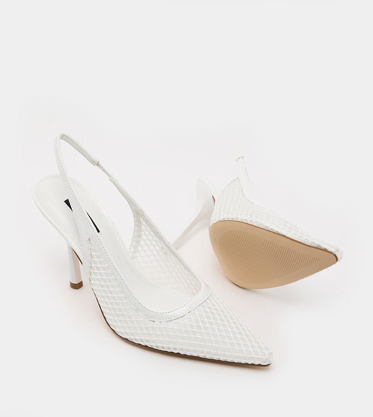 Mesh Pointed Toe Slingback Pumps