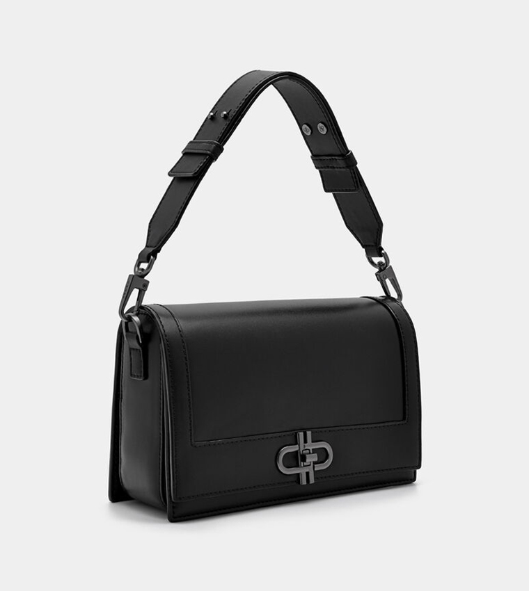 Logo Detail Leather Flap Shoulder Bag