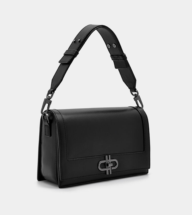 Logo Detail Leather Flap Shoulder Bag