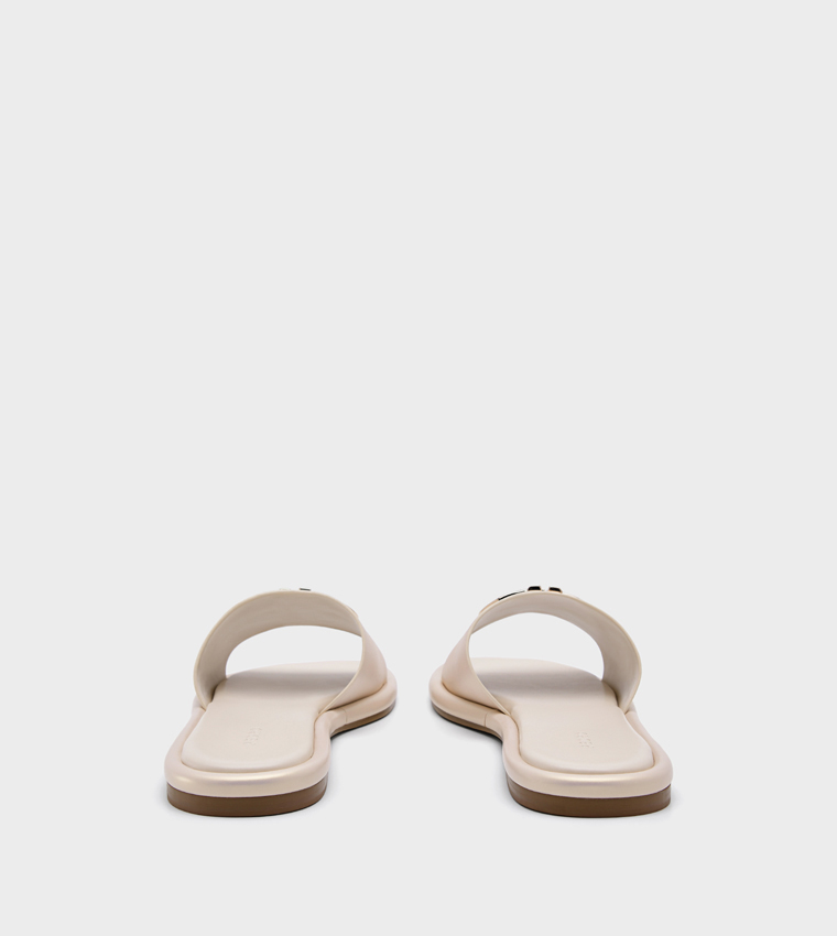 ICON Logo Detail Leather Flat Sandals