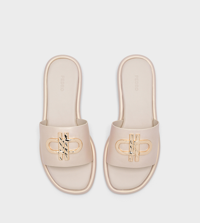 ICON Logo Detail Leather Flat Sandals
