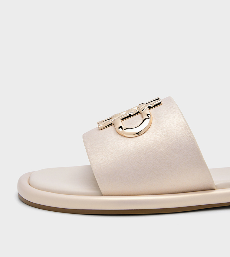ICON Logo Detail Leather Flat Sandals