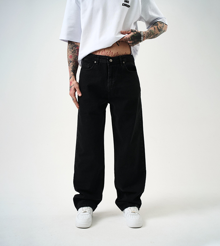Solid Mid Rise Baggy Fit Jeans