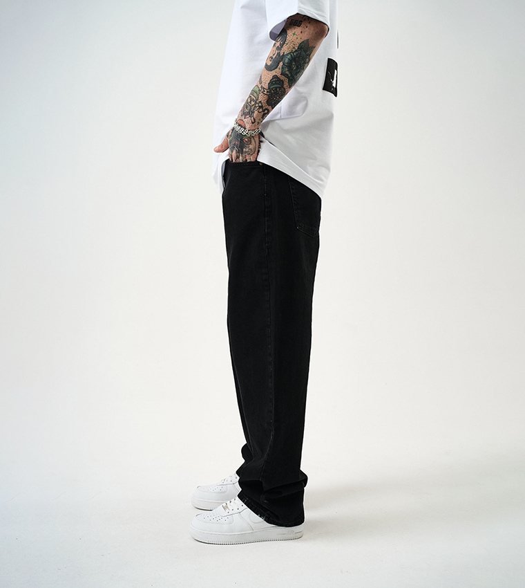 Solid Mid Rise Baggy Fit Jeans
