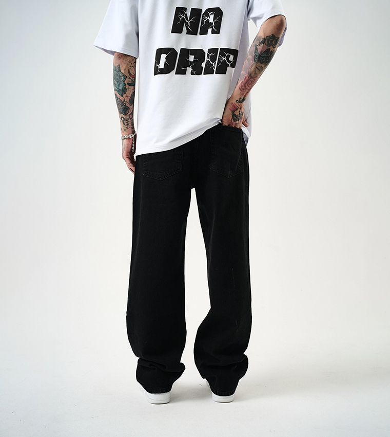 Solid Mid Rise Baggy Fit Jeans