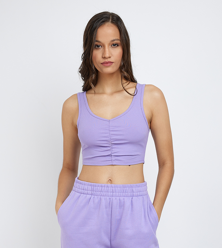Ruched Front Crop Tank Top