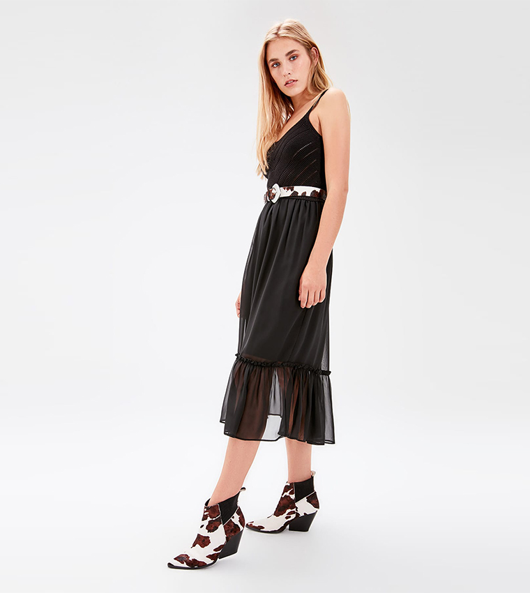 Black Contrast Crochet Sweater Dress 