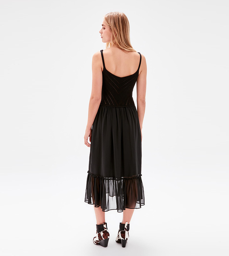 Black Contrast Crochet Sweater Dress 